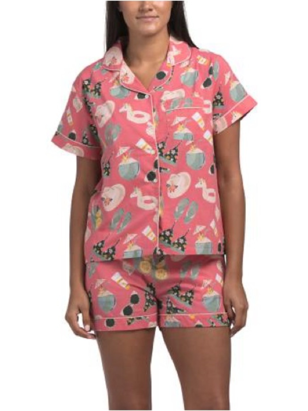 Crafted by Mahogany Tropical Beach Summer Polo Pajama Top and Shorts Set Size XL